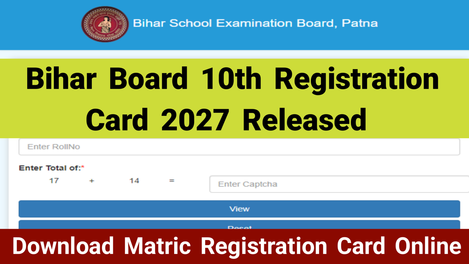 Bihar Board 10th Registration Card 2027