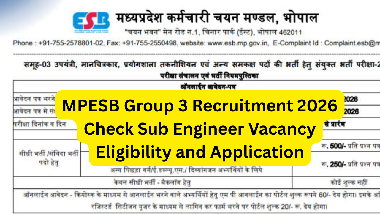 MPESB Group 3 Recruitment 2026 Check Sub Engineer Vacancy Eligibility and Application