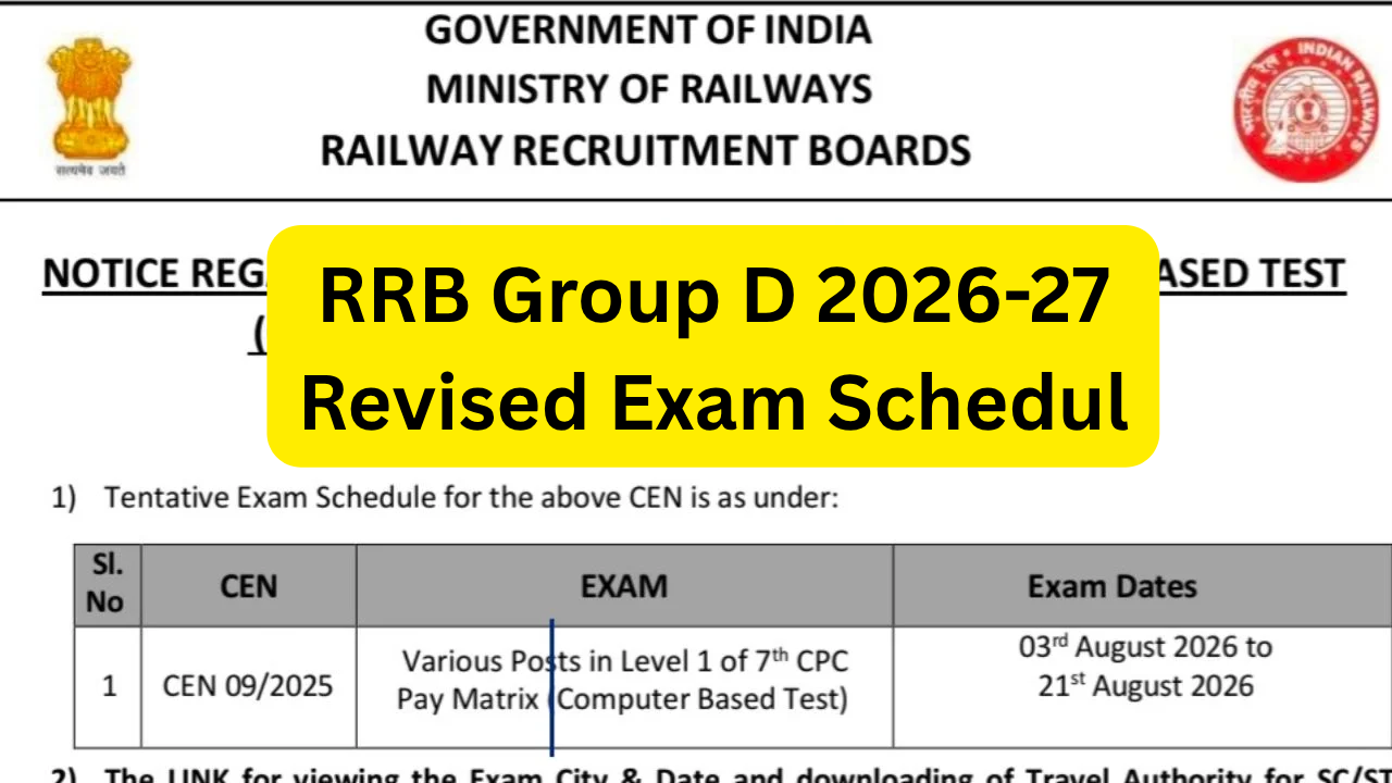 RRB Group D 2026-27 Revised Exam Schedul