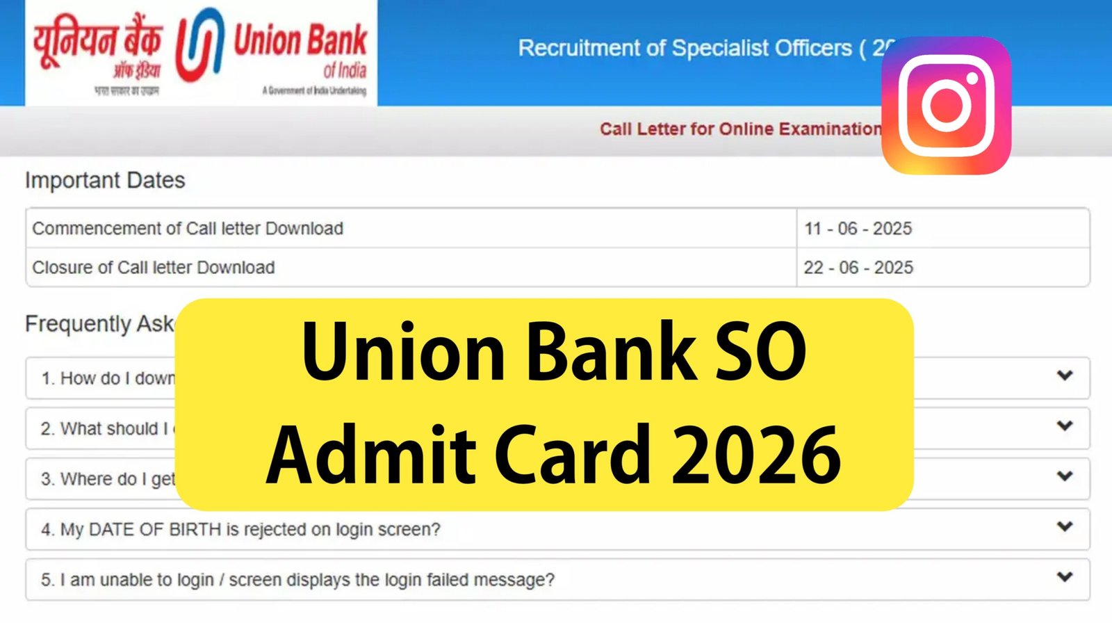 Union Bank SO Admit Card 2026