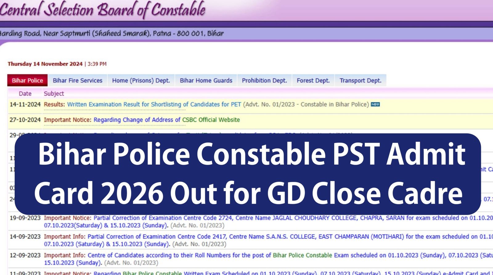 Bihar Police Constable PST Admit Card 2026