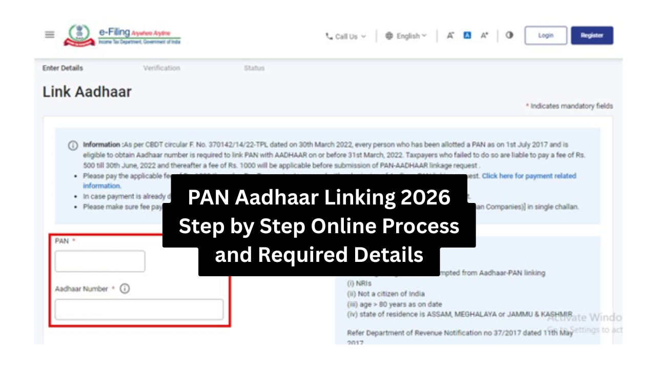 PAN Aadhaar Linking 2026 Step by Step Online Process