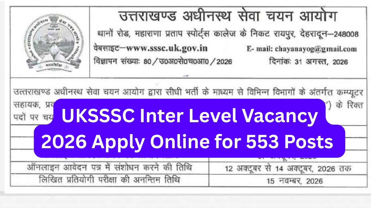 UKSSSC Inter Level Vacancy 2026